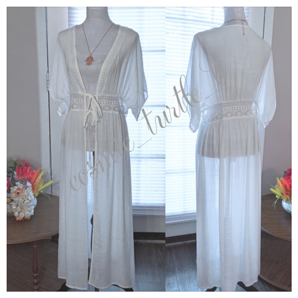 1 left! New Boho Crochet Lace Kimono Swim Cover Up - Picture 5 of 12